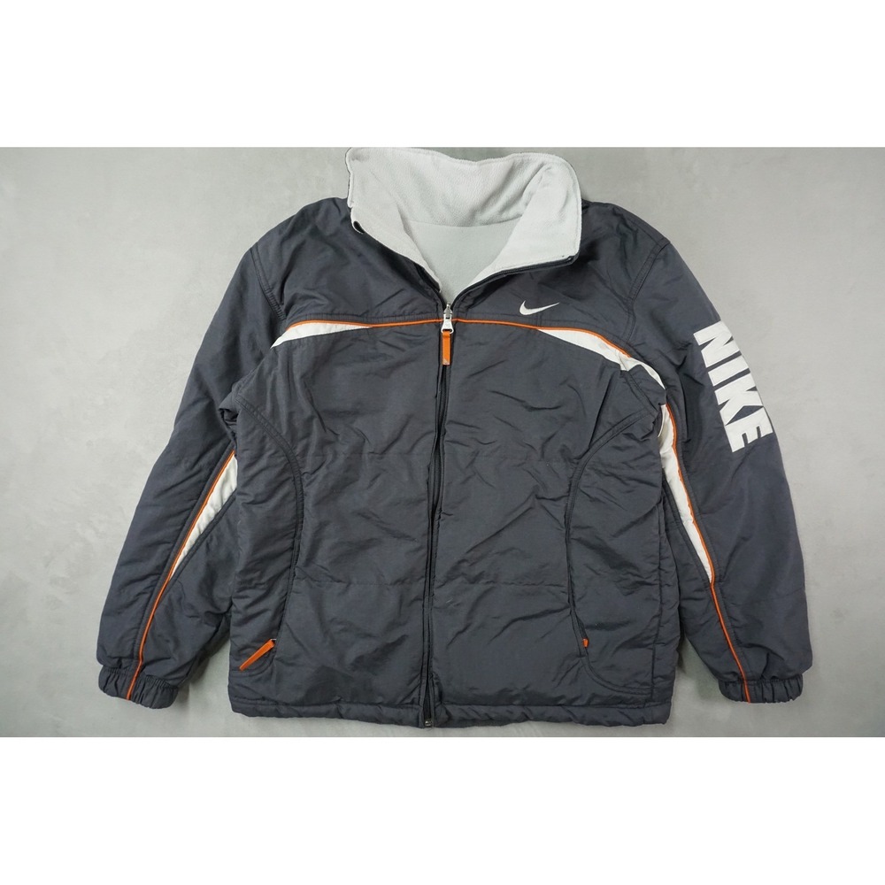 Vintage Nike Y2K 90s Reversible Fleece Lined‎ Jacket Coat Gray Orange Mens Small - Picture 3 of 13